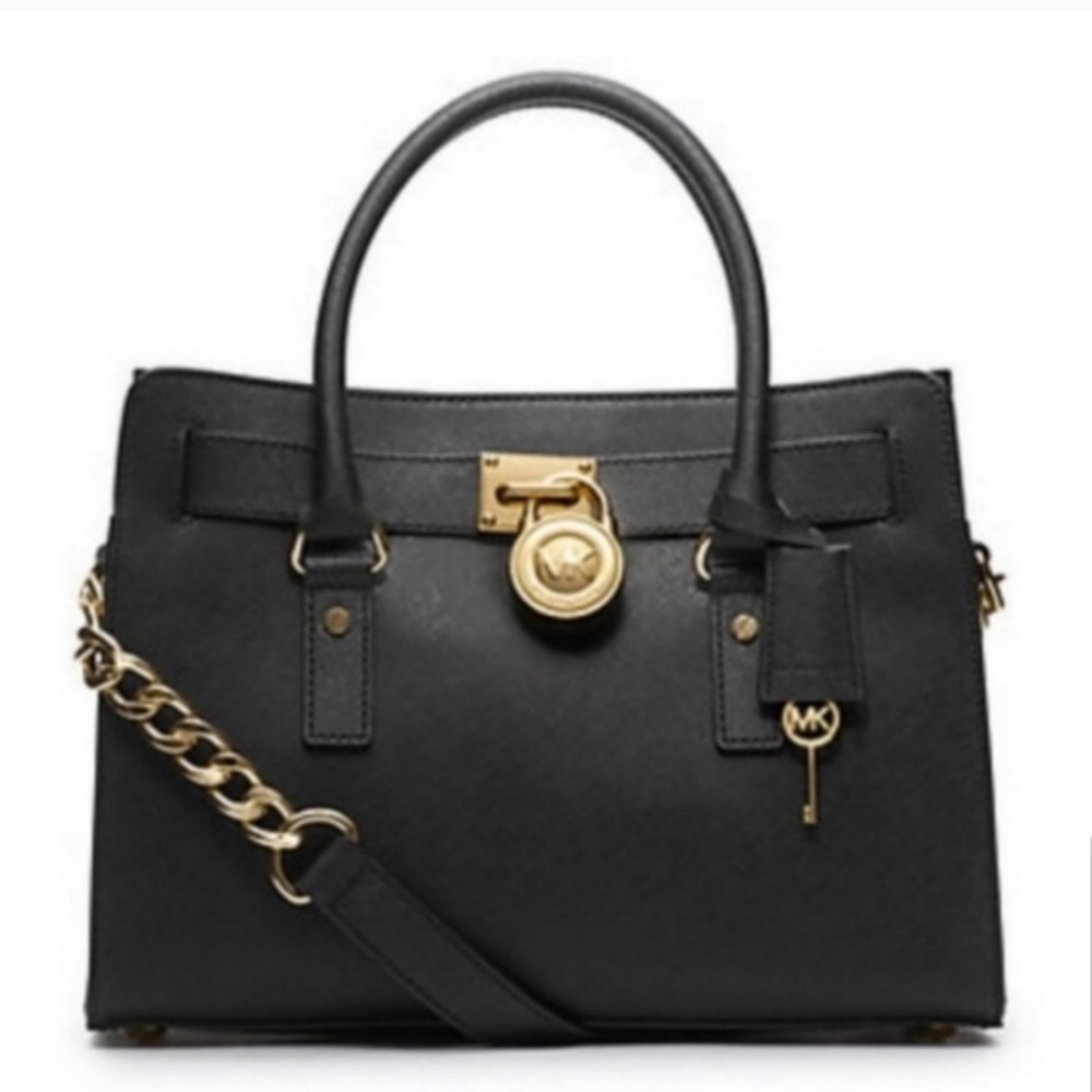 NWT MICHAEL KORS EW BLACK LEATHER HAMILTON BAG!